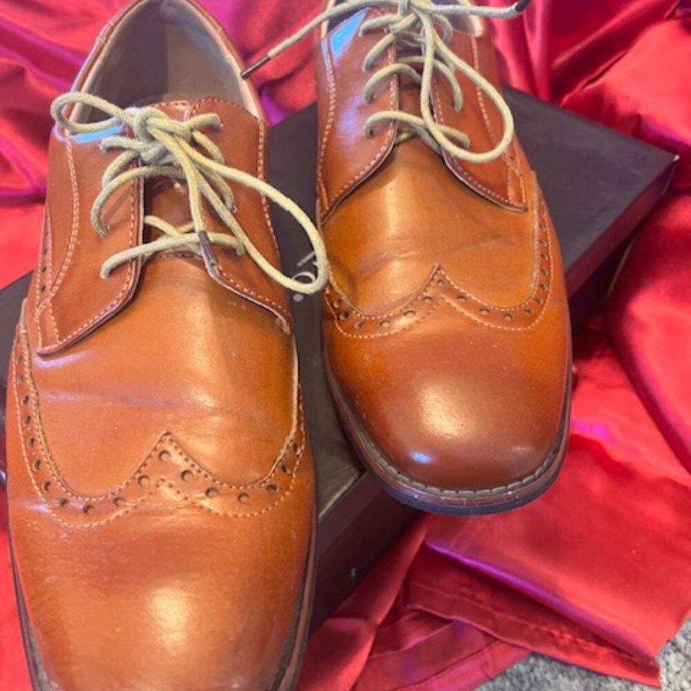 ZRIANG men's dress shoes tan Chas Cap Toe Oxford shoes‎ Size 10.5